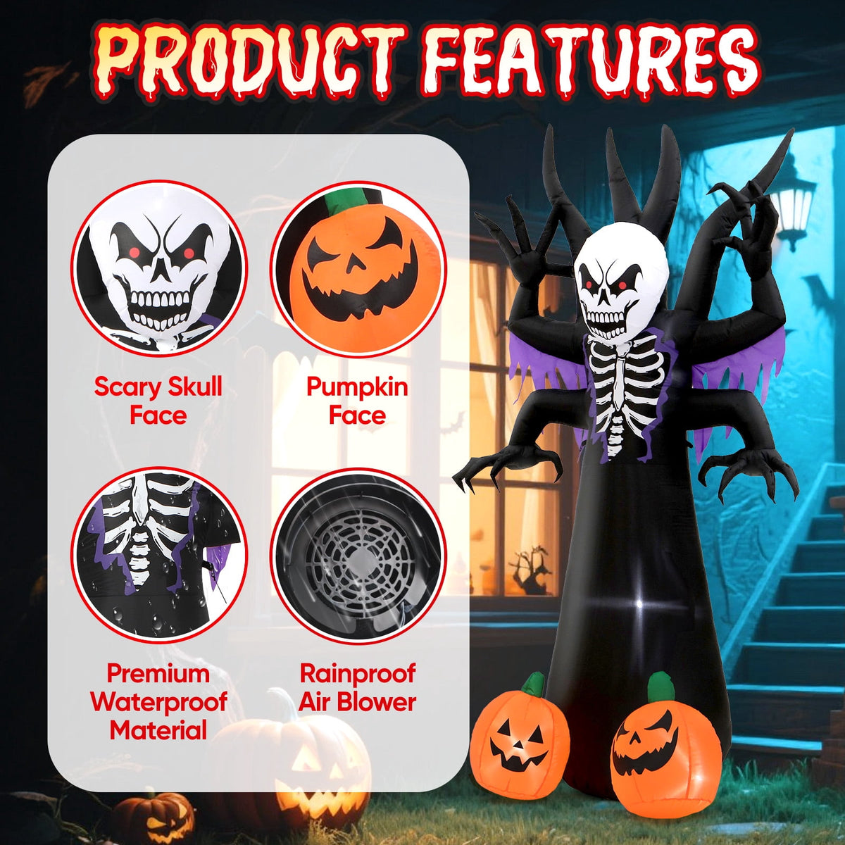 Toiyjofe 8ft Giant Halloween Inflatable Grim Reaper Tree with Pumpkins & LED Lights, Outdoor Skeleton Yard Decoration for Lawn & Haunted House