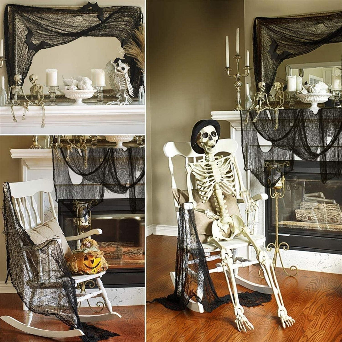 CQHVKQ 5 Pack of Halloween Creepy Gauze Cloth Decoration Set, Indoor Outdoor Black Scary Halloween Gauze Tapestry Decor, Spooky Decorations for Home, Yard, Haunted House & Party Supplies, 72" x 30"