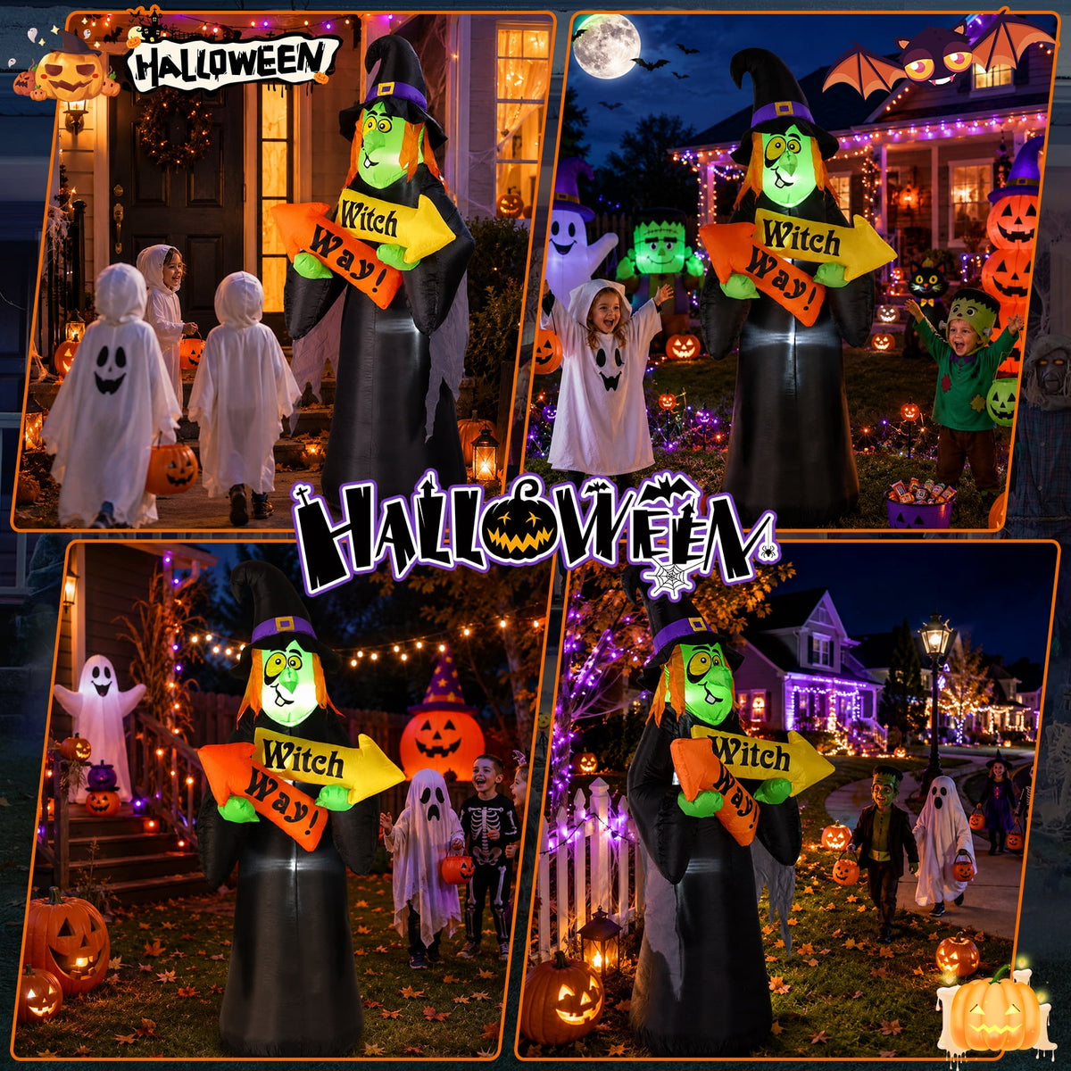 6FT Halloween Inflatable Ghost Pumpkin Decorations with LED Lights, 3 Ghosts Inflatable Yard Decorations for Outdoor Lawn Garden Porch Indoor Party Decorations