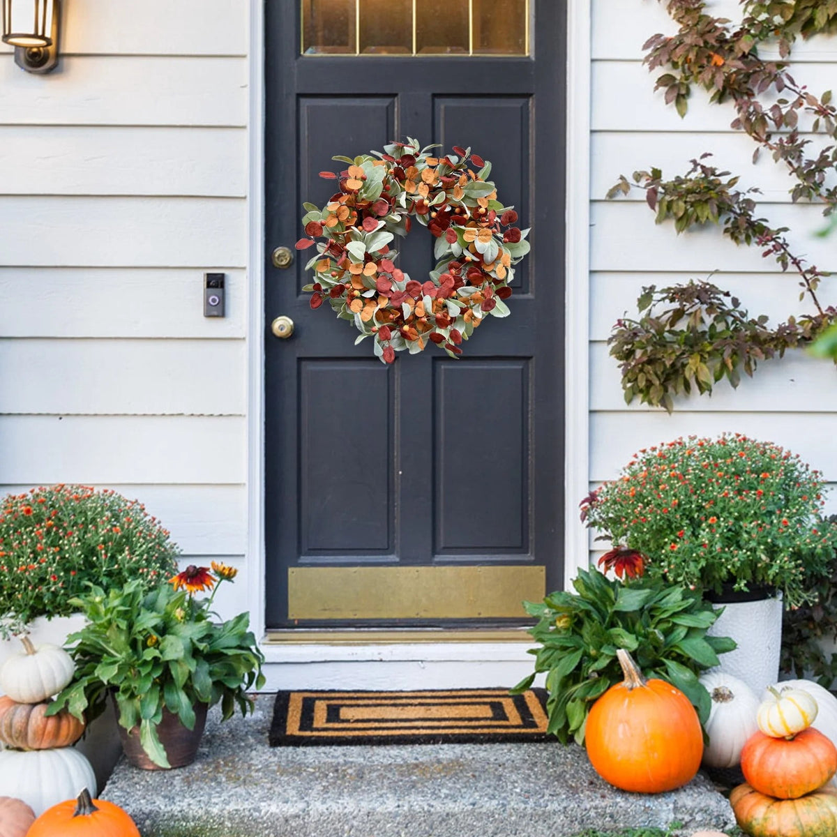 Fall Wreaths for Front Door, Farmhouse Autumn Wreath with Pumpkin Decorations, Fall Door Wreath Outdoor Indoor Thanksgiving Harvest Fall Decor