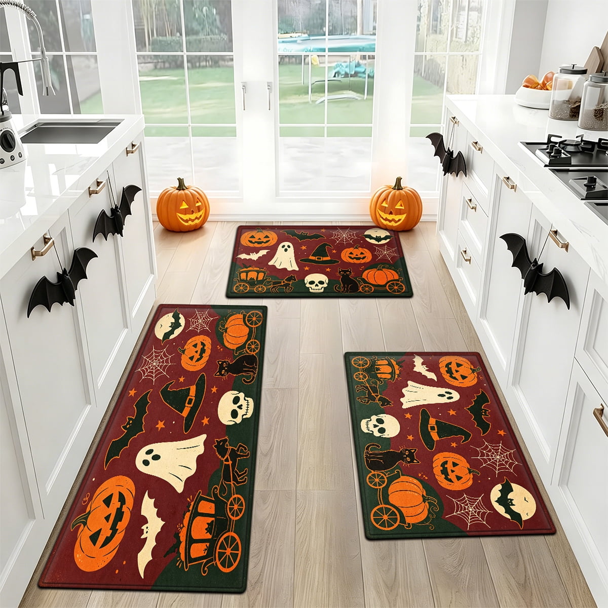 YIMEIS Halloween Pumpkin Lanterns Multi-purpose 1-Piece Flannel Mat and Kitchen Rugs,Soft Non-slip for Home Bedroom Bathroom