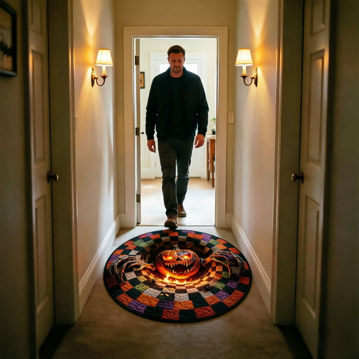 Win s Way 3D Illusion Round Halloween Rug Optical Illusion Doormat Non- Washable Entryway Decor Spooky Fall Front Door Mat for Party Decoration Available in 15.8/23.6/31.5 Inch