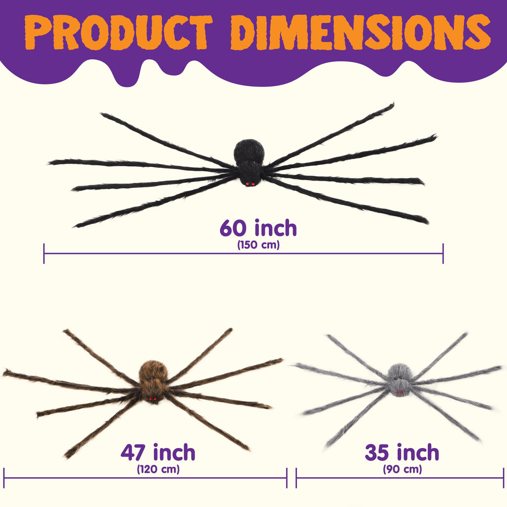 Joyfy 6 Packs Colorful Hairy Giant Spiders Halloween Decorations Outdoor,Multi-Size Outdoor Halloween Spider Decorations for Yard Lawn & Patio (30", 30", 20", 20", 12", 12")