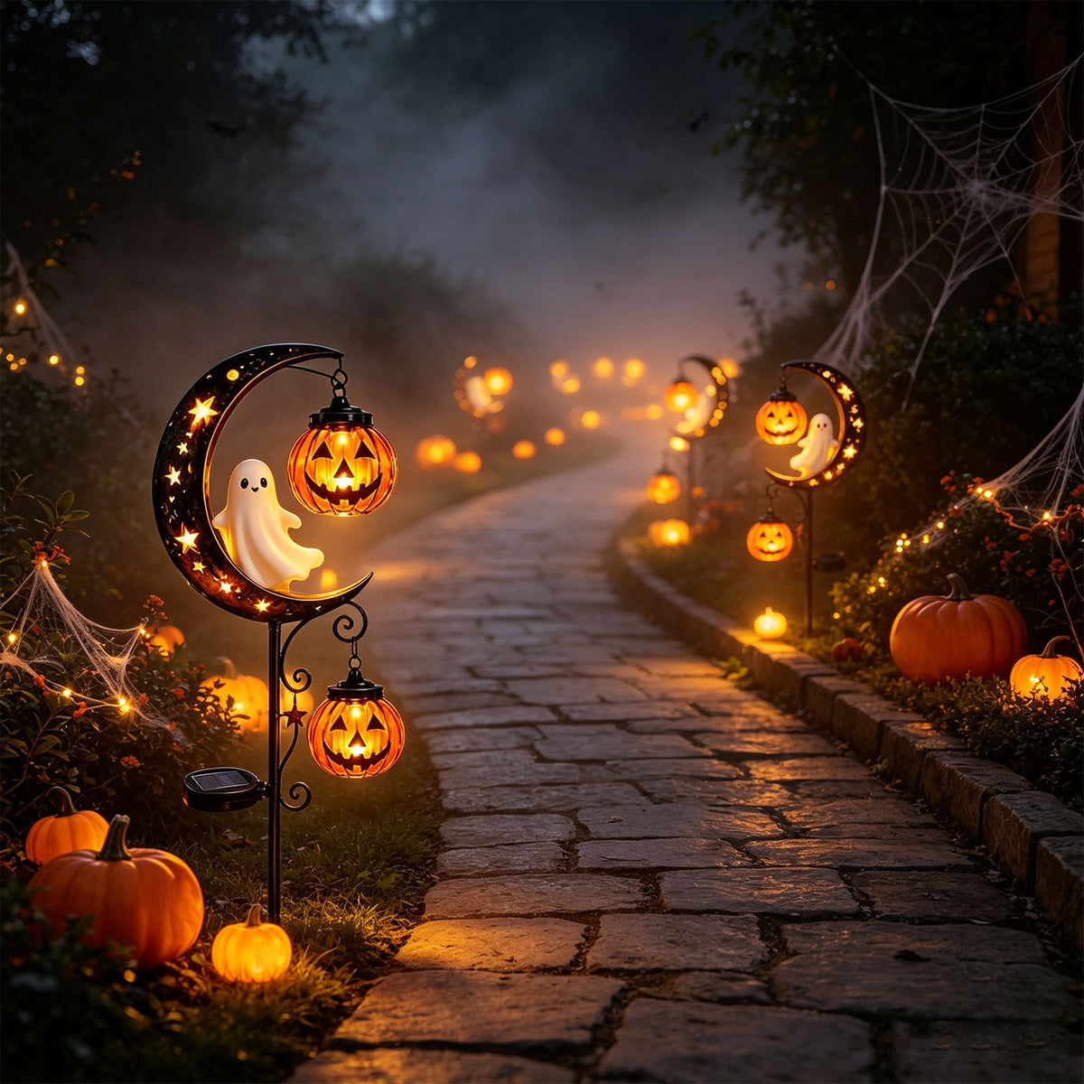 Halloween Solar Garden Stake Light,Metal Hanging Pumpkin Lantern Waterproof for Yard Lawn Proch