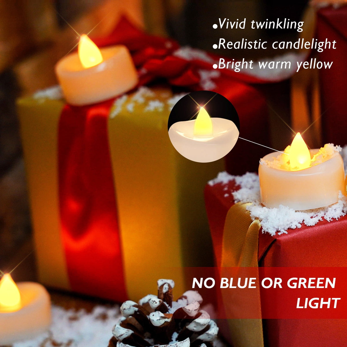 Merrynights 24-Pack Tea Lights Candles Battery Operated Bulk, Long-Lasting 150 Hours Flameless Tealight Candles, Flickering Tea Lights for Halloween Fall Home Decor in Warm Yellow