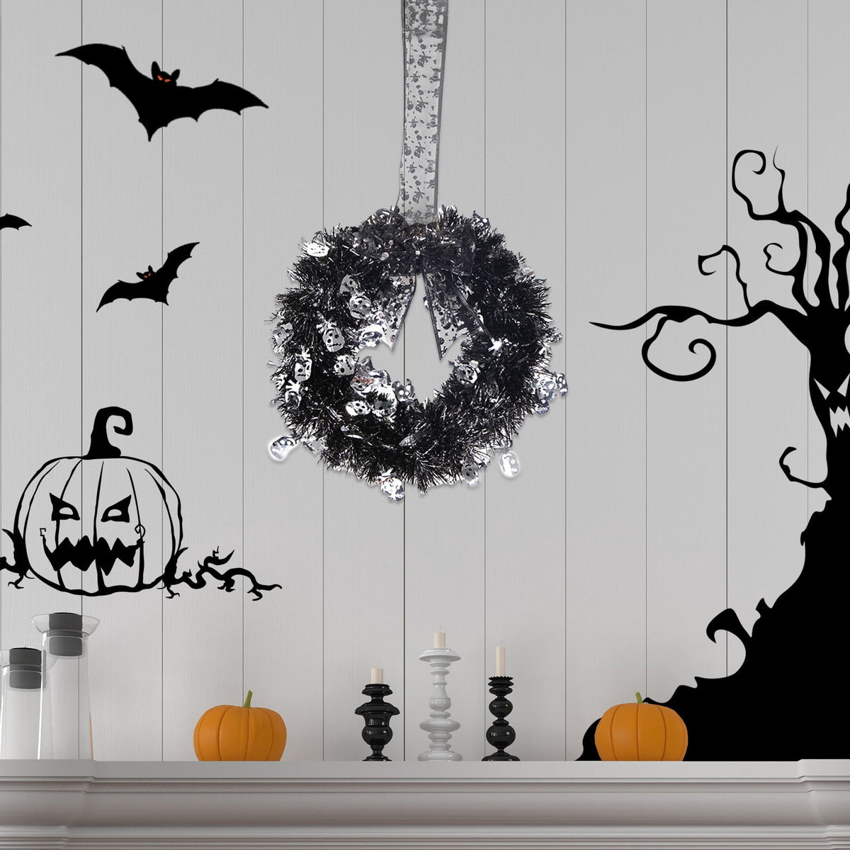 EWSFHUI Halloween Garland Wreath Decoration Halloween Decoration Pendant Home Decoration Halloween Door Wreath(Silver,11.41 * 20.27 in)