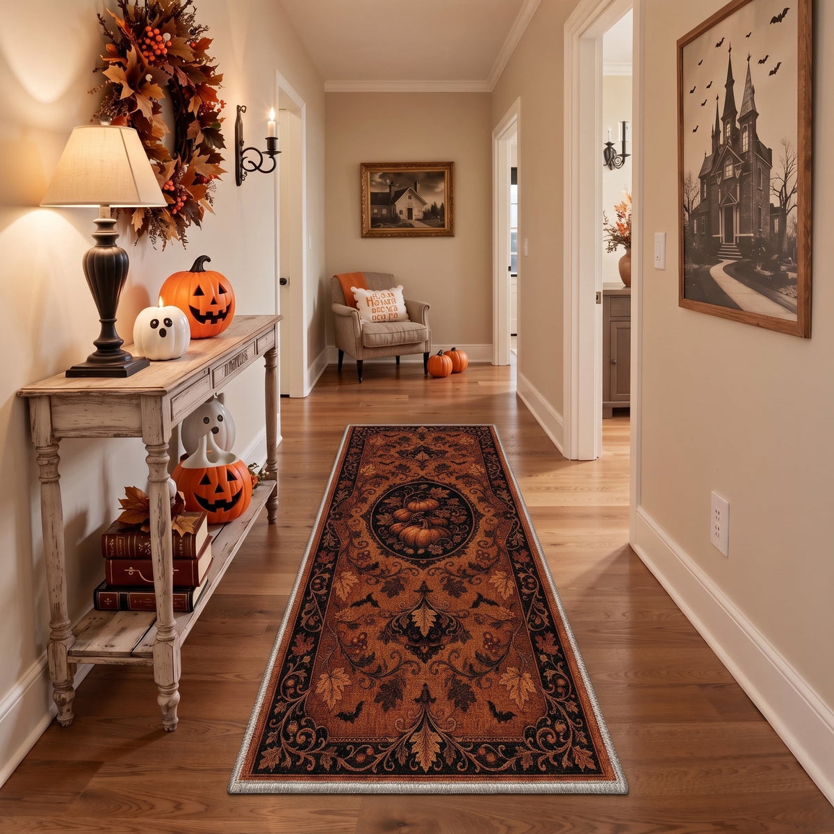 KUETH 3'x5' Halloween Machine Washable Area Rug, Non-Slip Rugs for Living Room, Bedroom and Dining Room, Orange
