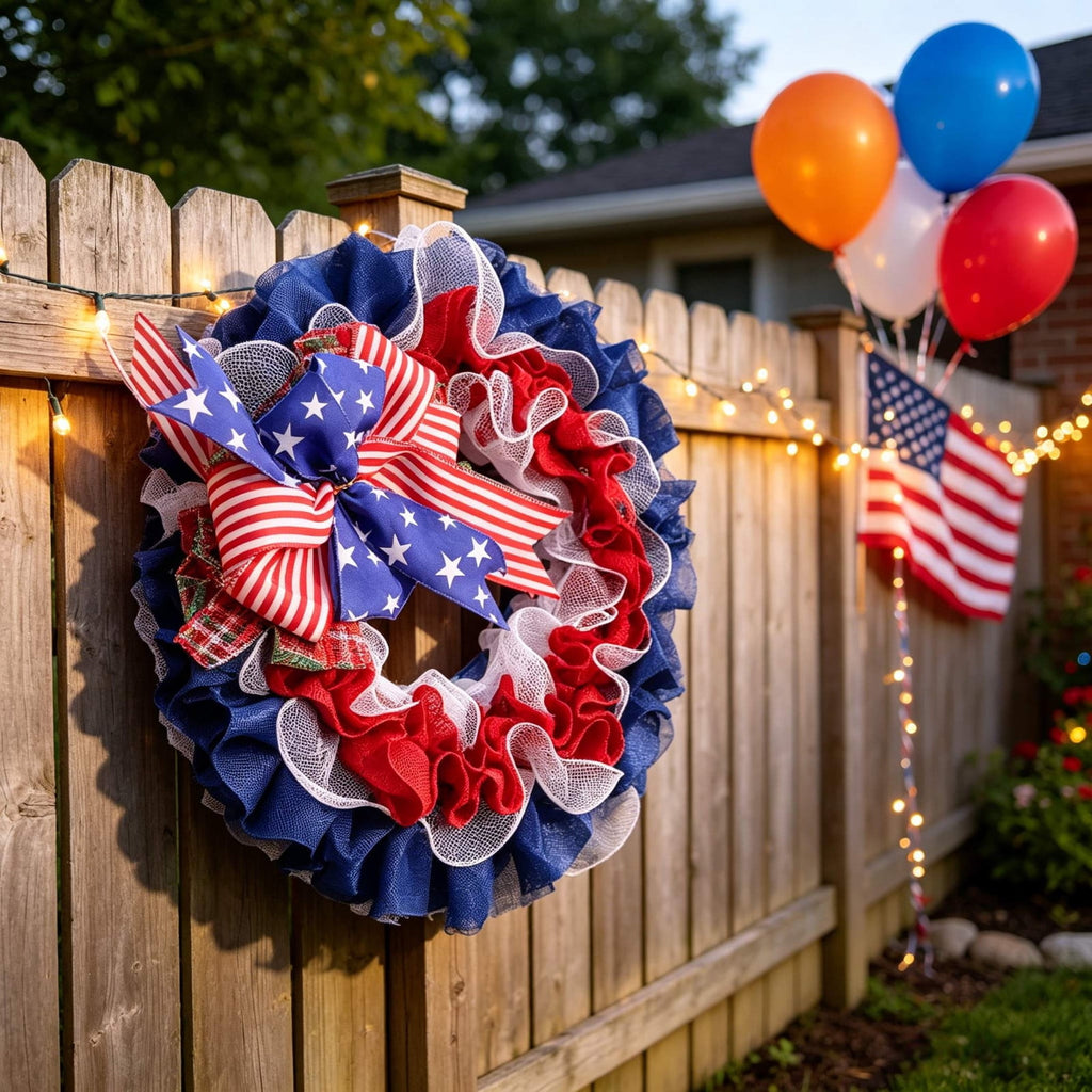 Nkmbld 4th of July Wreaths for Front Door, Independence Day Wreath Red White Blue Flower Wreath for Independence Day Memorial Day Flag Day Decor