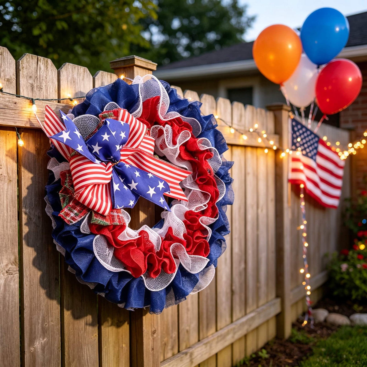 Nkmbld 4th of July Wreaths for Front Door, Independence Day Wreath Red White Blue Flower Wreath for Independence Day Memorial Day Flag Day Decor