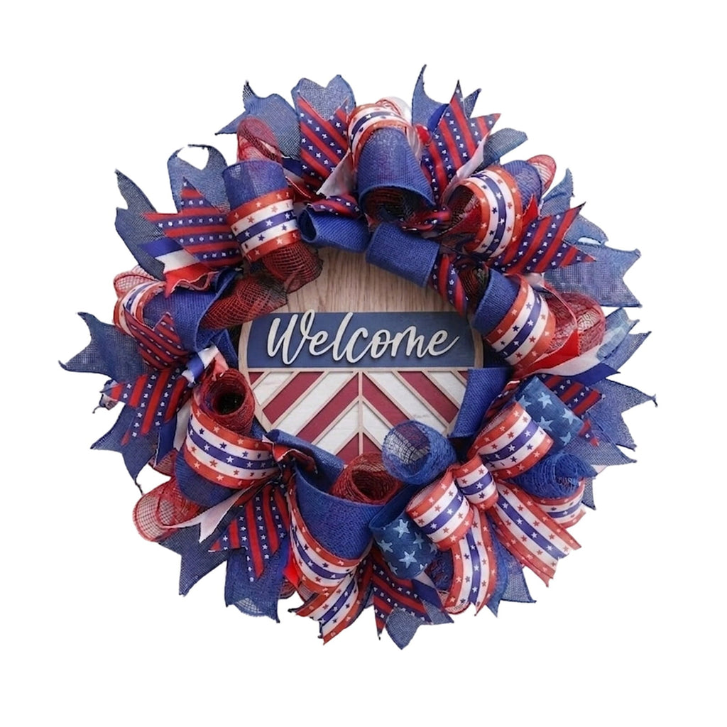 Nkmbld 4th of July Wreaths for Front Door, Independence Day Wreath Red White Blue Flower Wreath for Independence Day Memorial Day Flag Day Decor