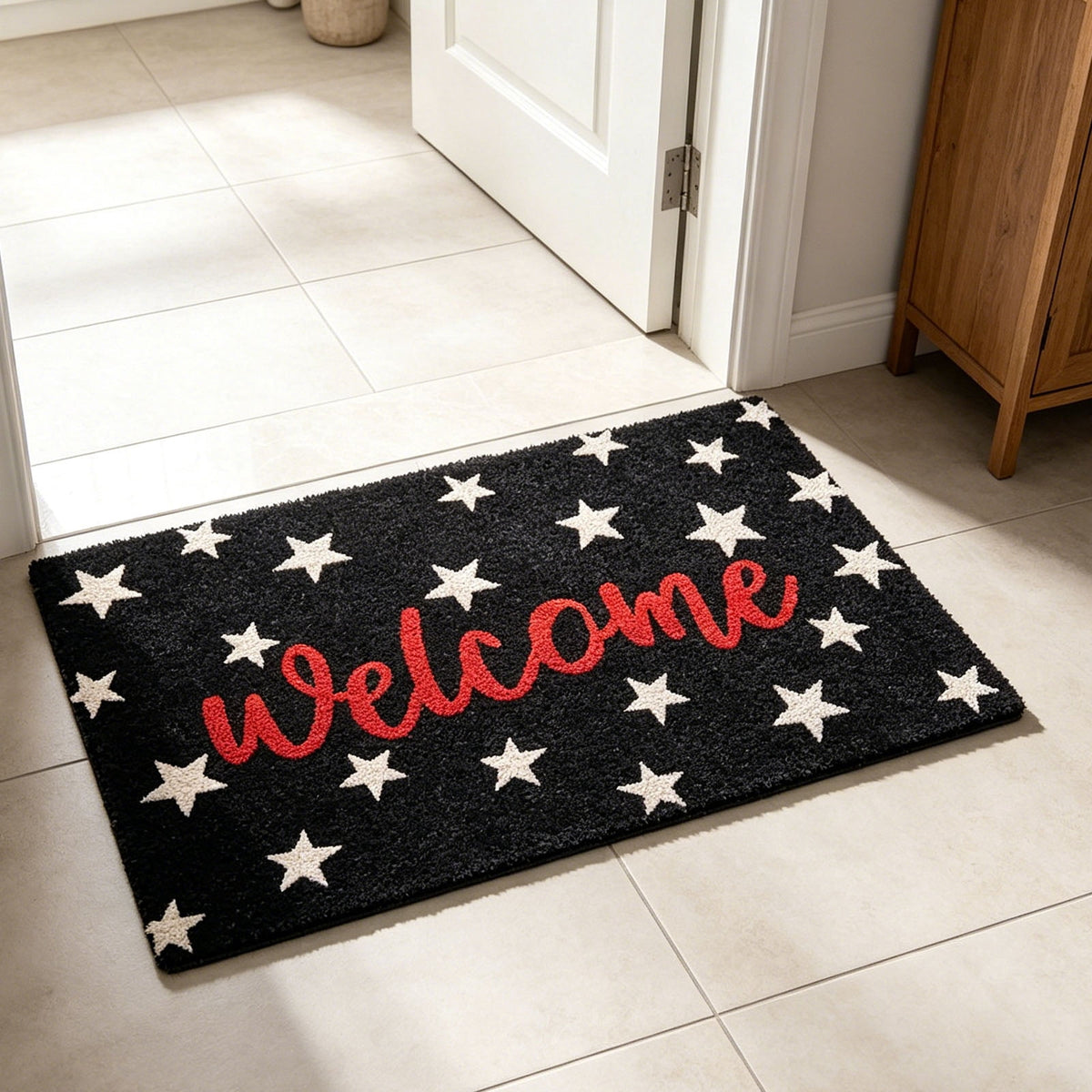 Clearance! 4th of July USA Bow Flag Bath Rugs, 24"x16" Red White Blue Decorative Bathroom Mat, Independence Day Embroidered Patriotic Lumbar Decor, Gift for Mom Dad Friend Family