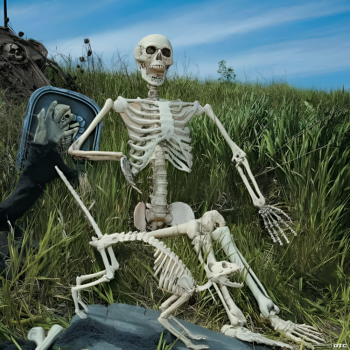 Fun Express TALL OUTDOOR LIFE SIZE Standing Skeleton with Posable Head - Decoration - 1 Piece