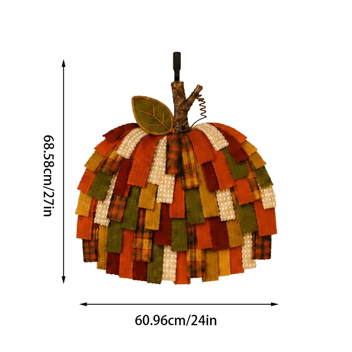Patchwork Pumpkin Door Hanger Fall Layered Fabric Front Door Wreath Farmhouse Autumn Wall Hanging Decor for Home Porch Courtyard Harvest Festival Thanksgiving Halloween