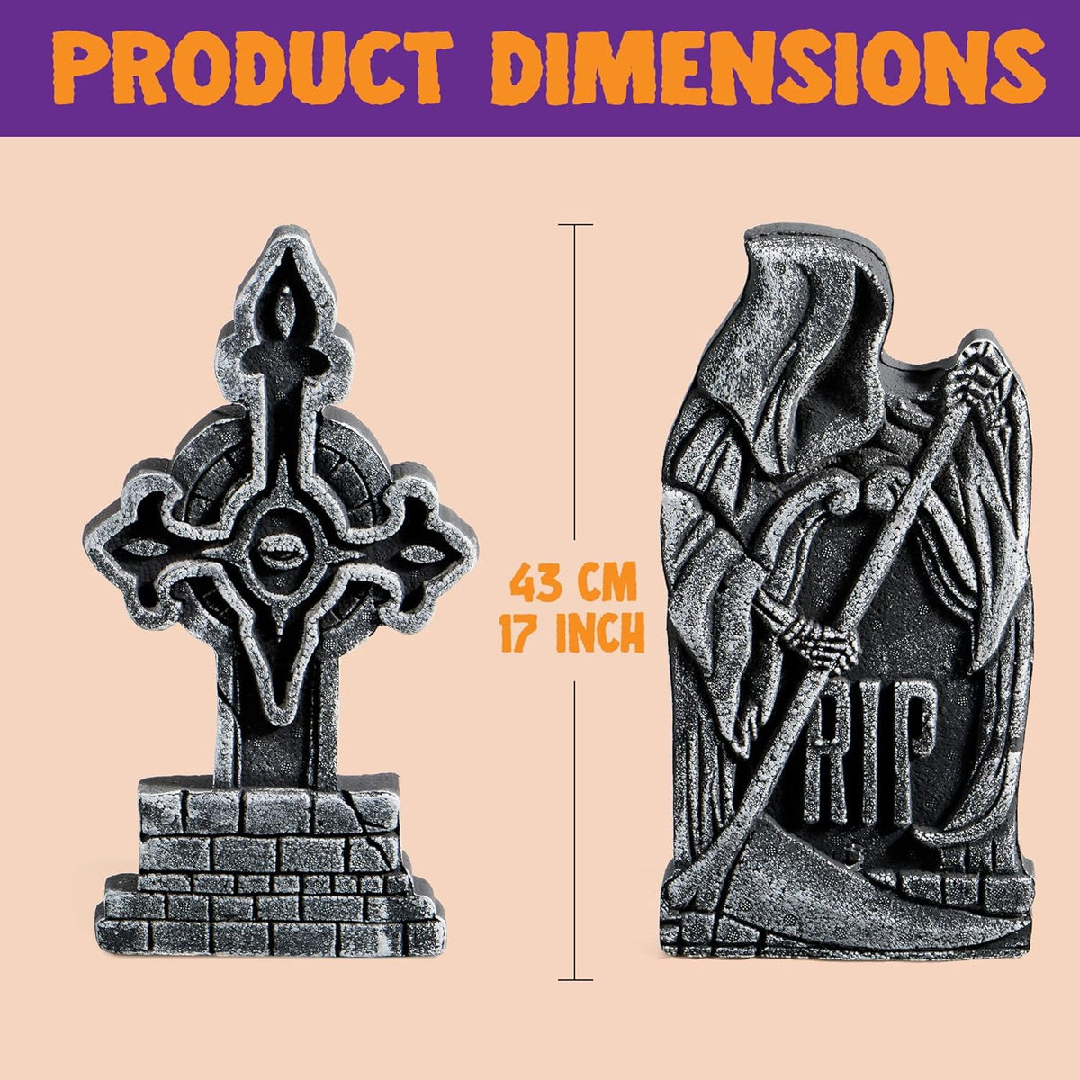 Joyfy 5 Pack Halloween Tombstone Outdoor Decorations,17 Inch Foam RIP Cemetery Headstone Decoration and 12 Halloween Yard Lawn Decoration Metal Stakes