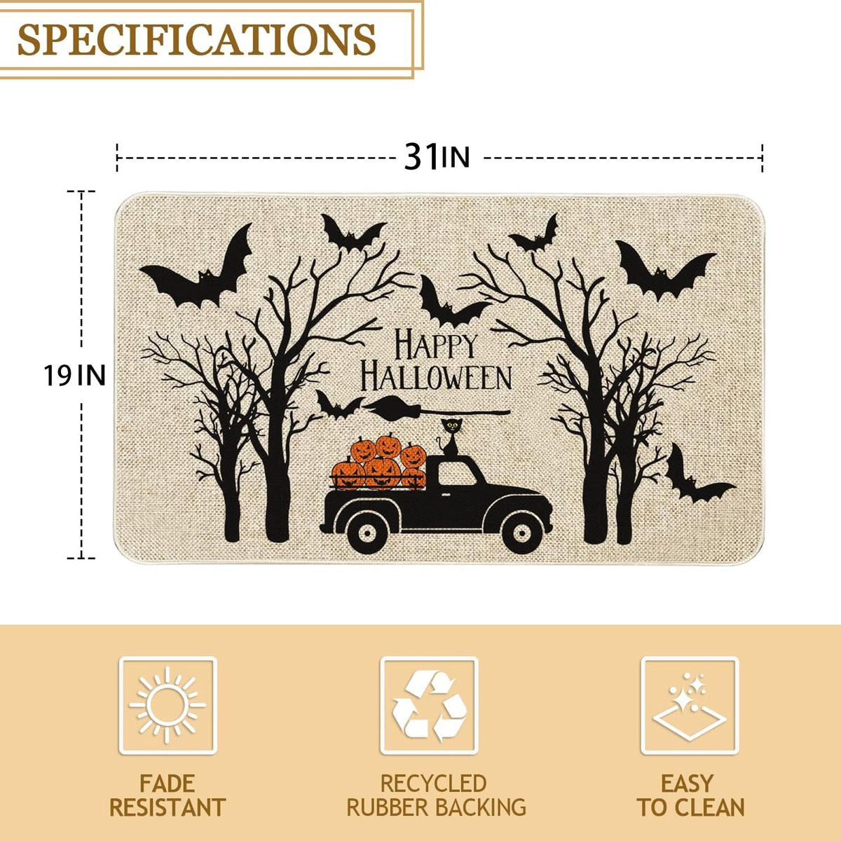 BOOHIT Halloween Door Mat 31x19 Inch Indoor Outdoor Entrance Floor Home Decoration (Witch Feet)