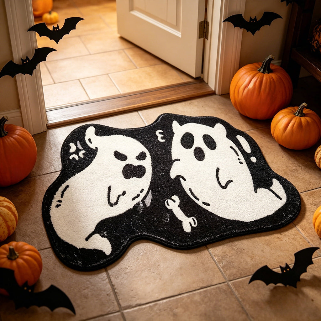 Halloween Decor White Ghost Rug 24x16 inches, Handmade Tufted Fluffy Aesthetic Area Rugs, Cute Soft Cool Non Slip Floor Carpet Bath mat, Living Room, Bathroom, playroom, Kitchen