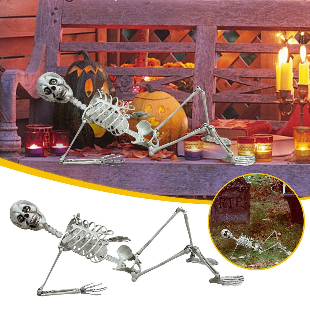 Realistic White Plastic Half Torso Skeleton Tabletop Prop, Detailed Human Half Skeleton Halloween Desktop Decor, Weatherproof Indoor Outdoor Reusable Spooky Party Ornament