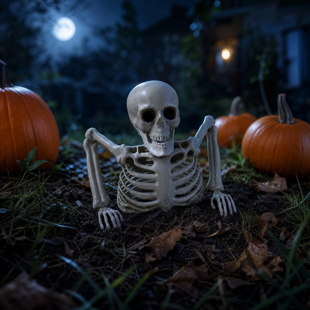 Realistic White Plastic Half Torso Skeleton Tabletop Prop, Detailed Human Half Skeleton Halloween Desktop Decor, Weatherproof Indoor Outdoor Reusable Spooky Party Ornament