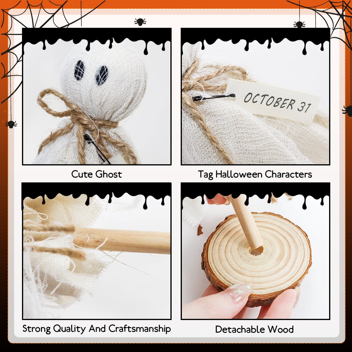 Halloween Decoration Indoor Primitive Halloween Wooden Cute Ghosts Decor Halloween Party Decorations for Table Centerpieces Shelves Mantels 3 Pcs