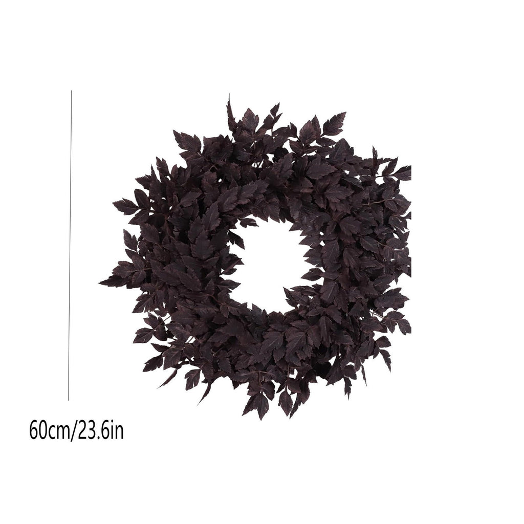 Dark Purple Artificial Cimicifuga Leaf Wreath, Gothic Fall Front Door Wreath, Halloween Dark Foliage Wreath, for Porch Wall Decor