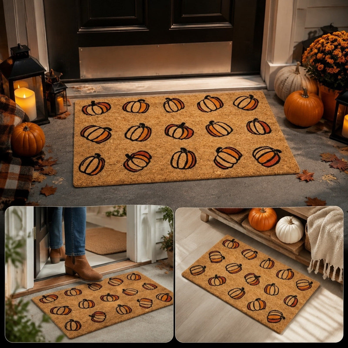 Halloween Pumpkin Doormat, Soft Non-Slip Indoor Outdoor Welcome Rug for Entryway Porch and Front Door