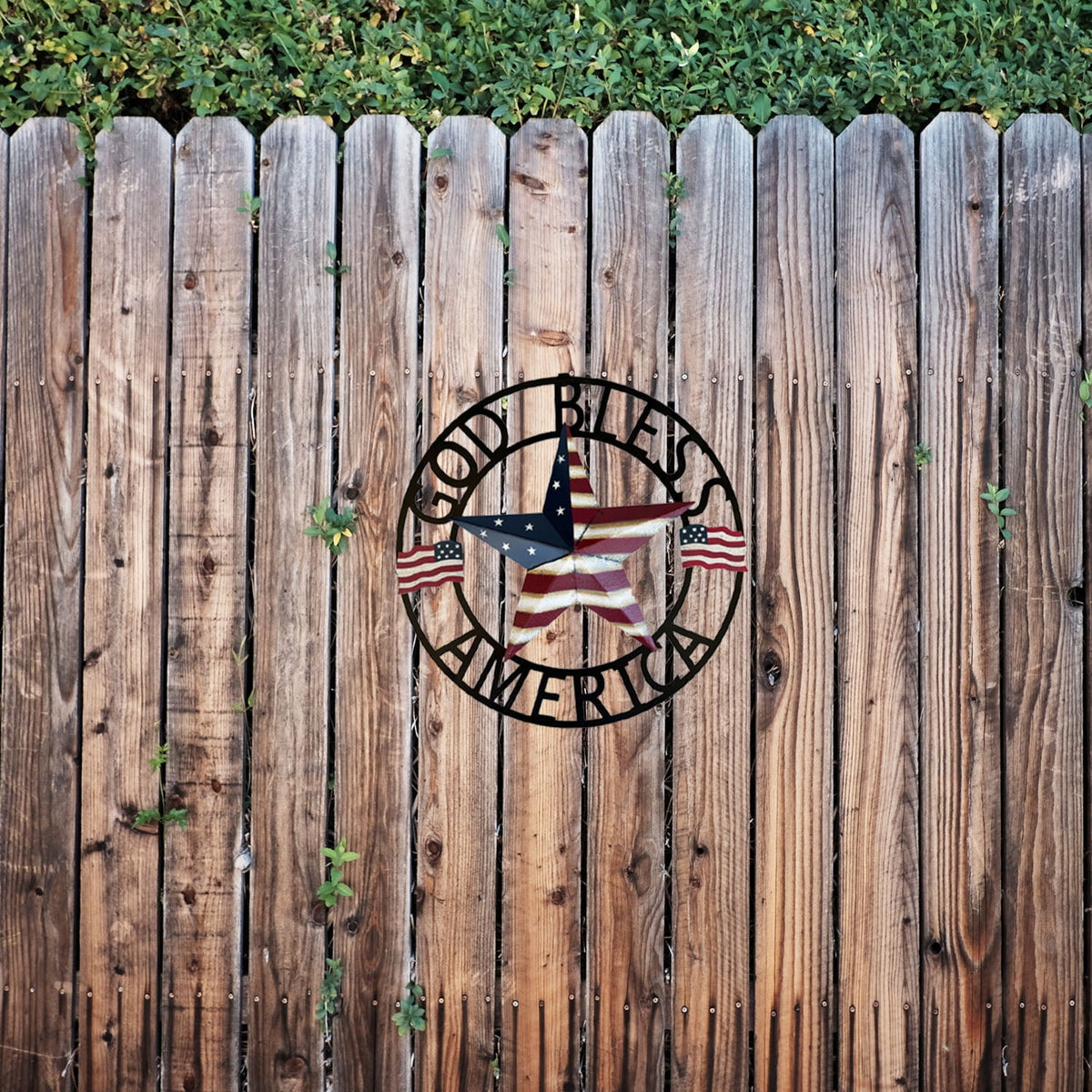 God Bless America Metal Star Hanging Welcome Signs Wall Decor Front Door Wreaths Garden Fence Patio Porch Yard Indoor Outdoor Patriotic Decorations 13''H