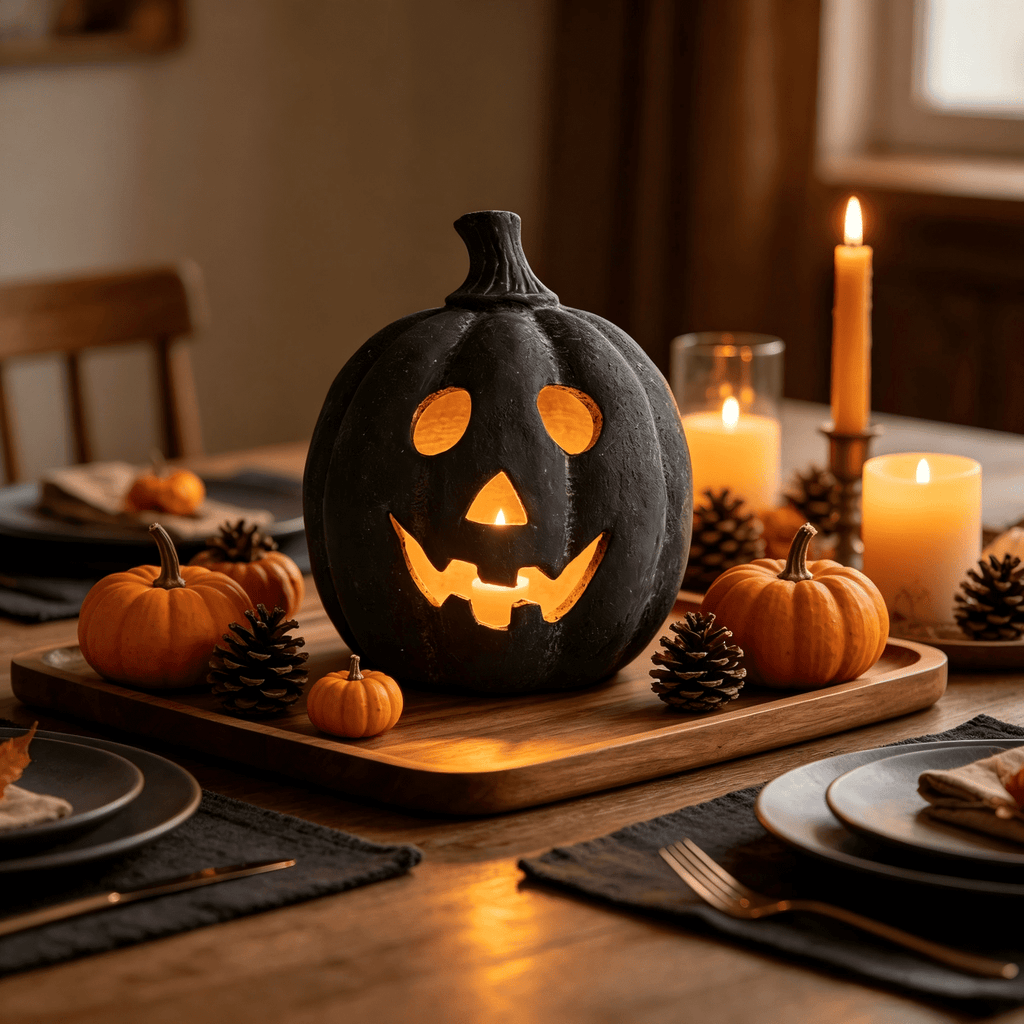 Halloween Decorations Outdoor - Fall Decor - 9.8"H Black Handmade Resin Jack O Lantern Pumpkin - Indoor Outside Gothic Festival House Centerpiece Decoration for Table Garden Living Room Mante