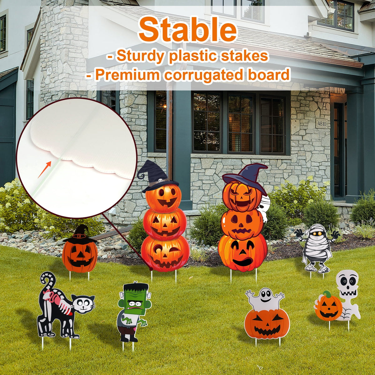 GameXcel Halloween Decorations Outdoor Yard Signs with Stakes, 34.8 in Tall Vertical Pumpkin and Ghost Decor, Weather-Resistant, 2 Count