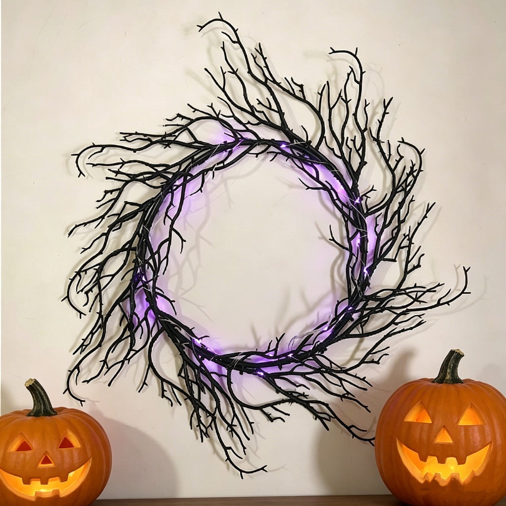 17" Halloween Wreaths for Front Door,Black Bats and Purple Spider Wreath,Spooky Gothic Outdoor Halloween Decoration For Halloween Party,Outdoor/Indoor Porch,Home Holiday Decor