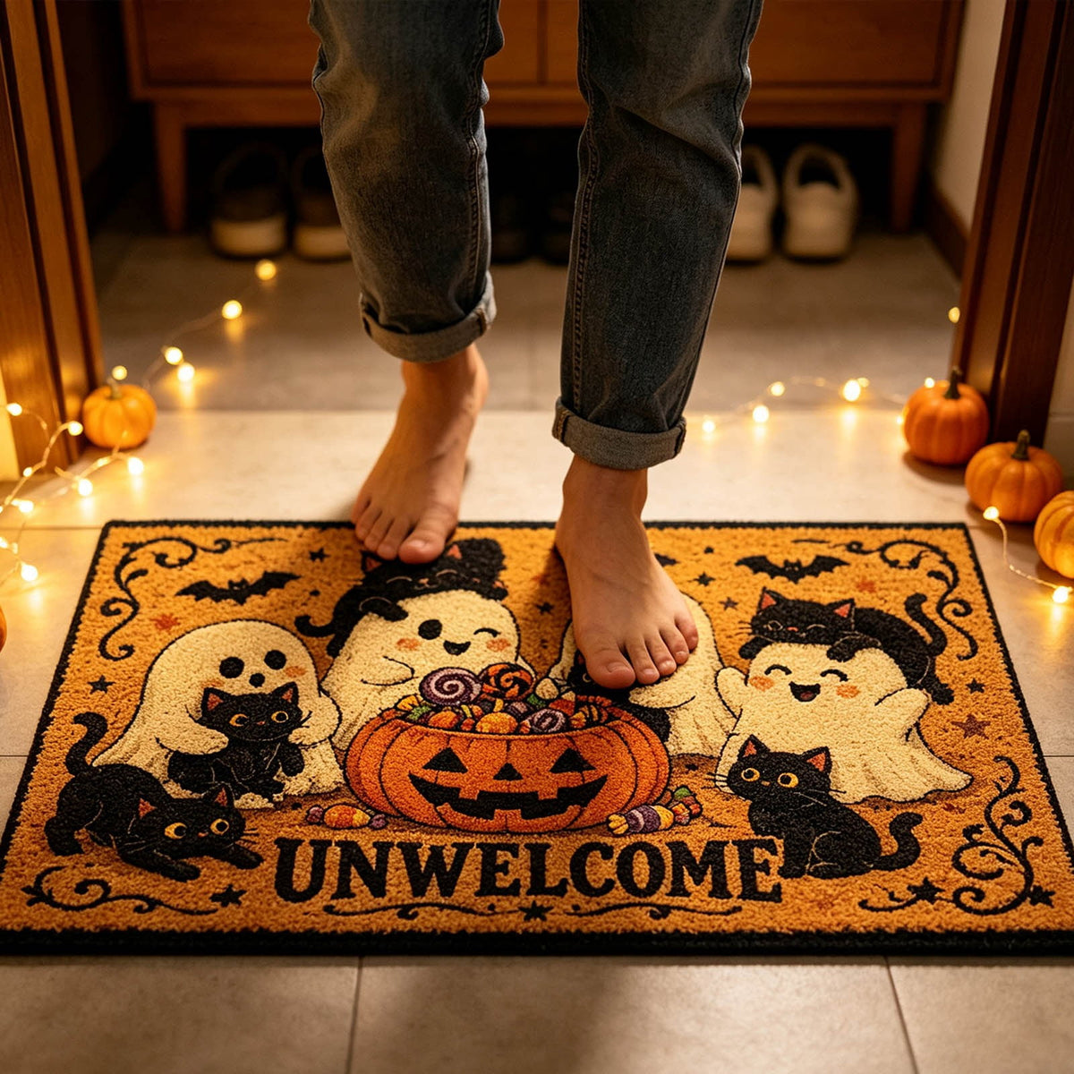 Halloween Kitchen Mat Halloween Printed Carpet Non-slip Entry Door Entry Mat Absorbent Bathroom Kitchen Entryway Mat 40*60cm