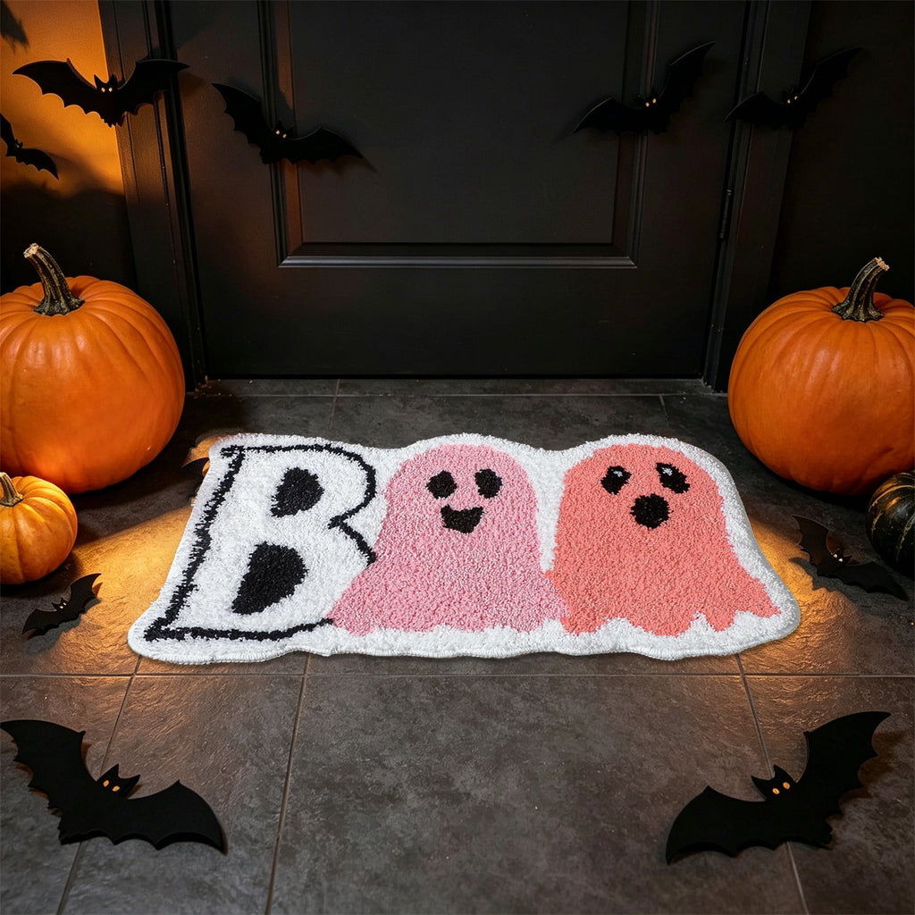 Halloween Heart Print Doormat 60x40cm, Black Orange Spooky Entry Mat for Front Door, Non-Slip Indoor Outdoor Rug