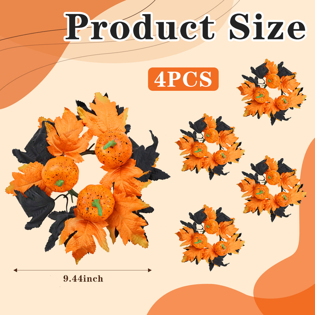 Halloween Candle Ring Wreath Halloween Table Centerpiece Black Orange Spooky Table Top Decoration Small Taper/Pillar Candle Rings Center for Party Favors 4 Pcs Design1