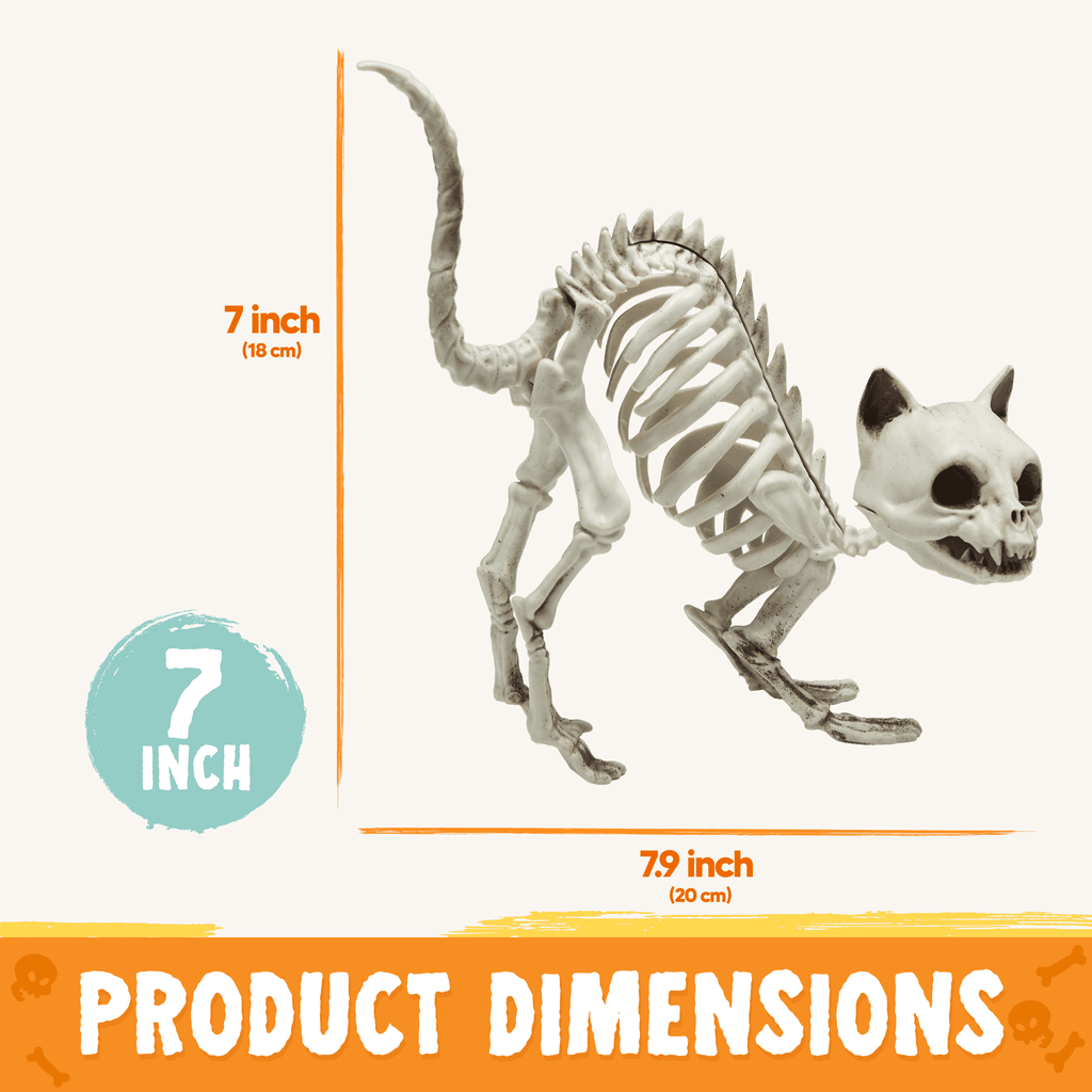 Joyfy 2 Pcs Cat Skeleton Halloween Decoration,7 Inch Posable Plastic Animals Halloween Skeleton for Indoor Outdoor Halloween Decorations,Haunted House Party Props