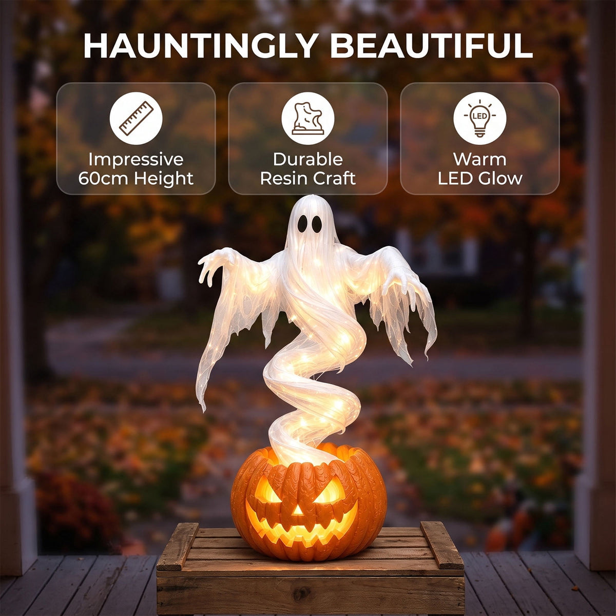 Light Up 2.1 Ft Ghost Walking Dog 2 Pcs, Halloween Ghost Decoration, Adjustable Standing Porch Yard Lawn Decor, Modern Farmhouse Halloween Yard Decor (A)