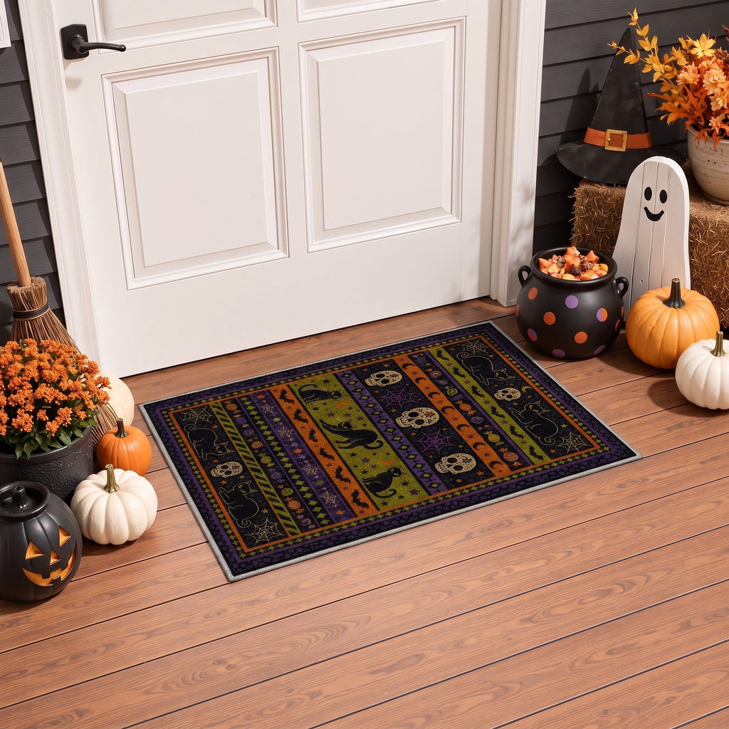 KUETH 3'x5' Halloween Machine Washable Area Rug, Non-Slip Rugs for Living Room, Bedroom and Dining Room, Orange
