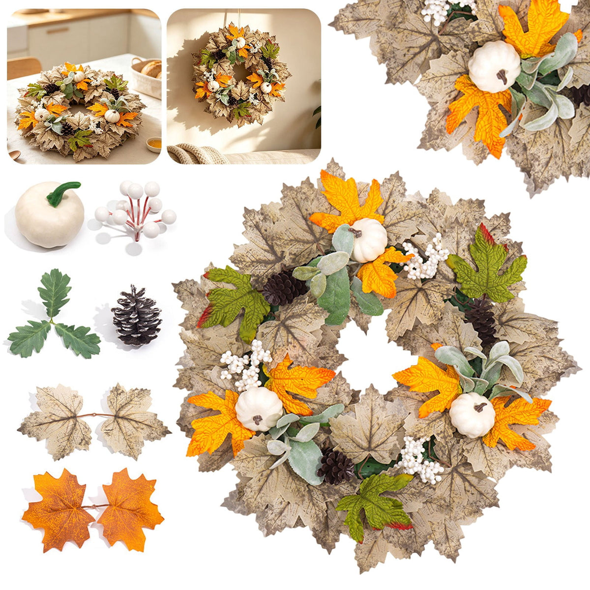 Fall Wreaths for Front Door, Farmhouse Autumn Wreath with Pumpkin Decorations, Fall Door Wreath Outdoor Indoor Thanksgiving Harvest Fall Decor