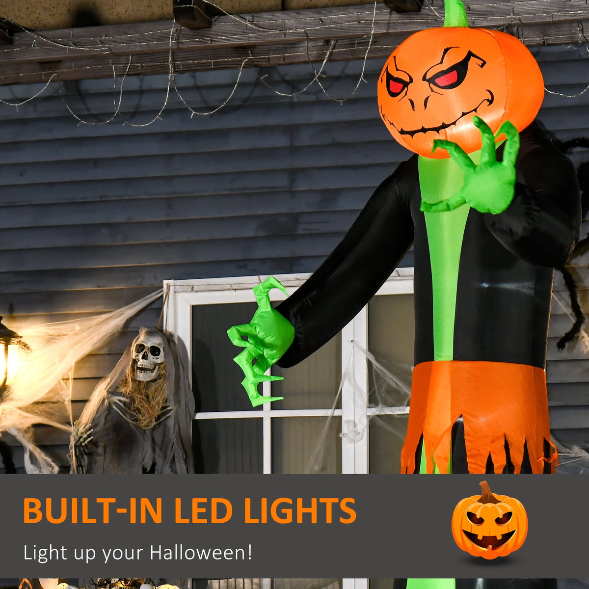 HOMCOM Halloween Inflatable Pumpkin with LED Lights for Garden Indoor Outdoor