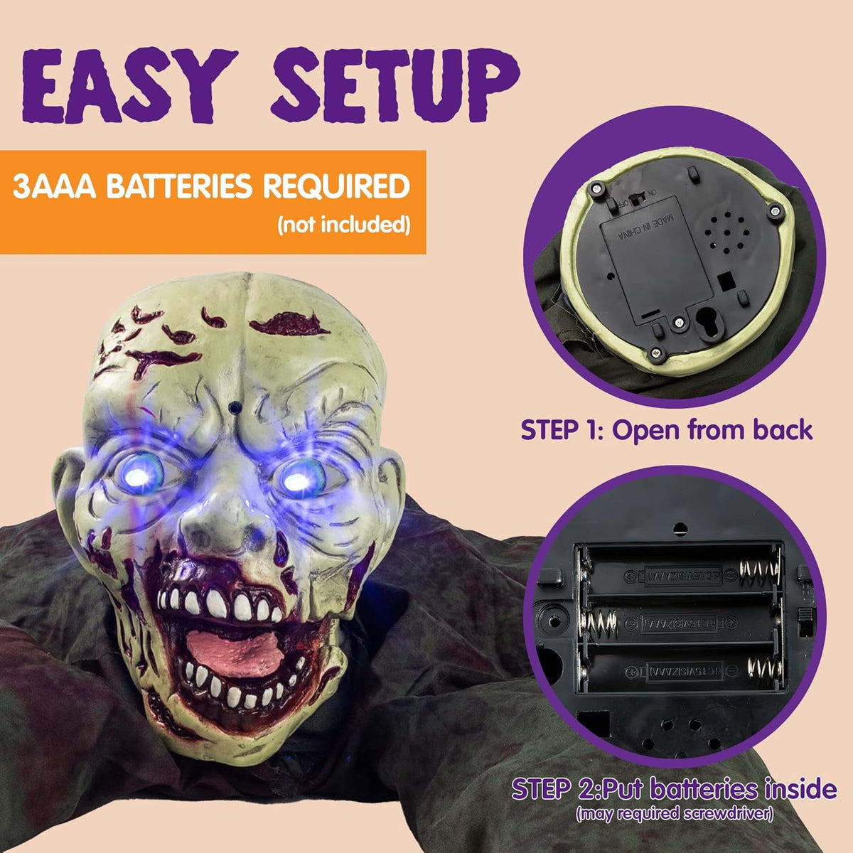 Joyfy Halloween Groundbreaker Halloween Decorations Zombie with Sound and Flashing Eyes,Outdoor Scary Halloween Yard Decorations,Haunted House Decorations