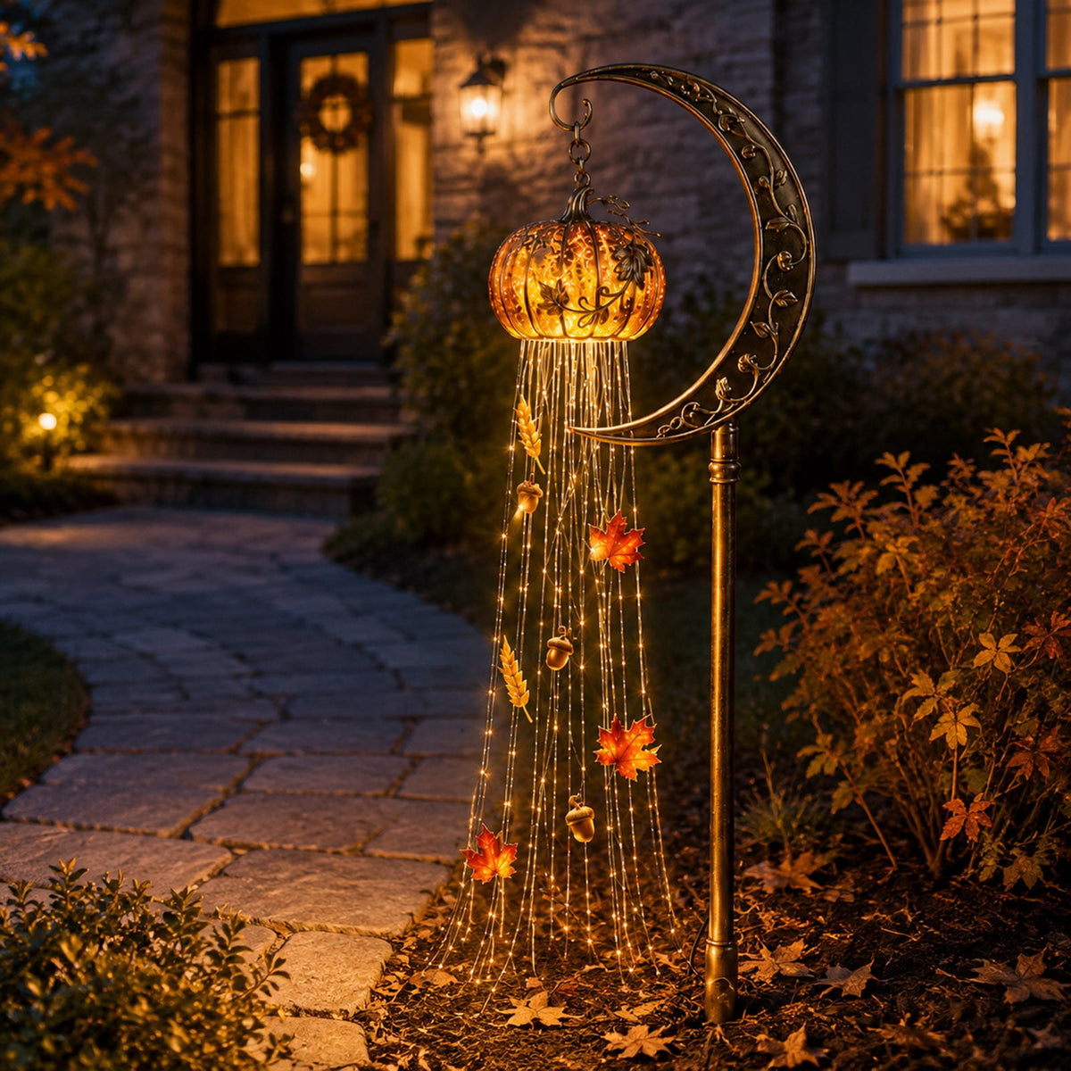 Halloween Solar Garden Stake Light,Metal Hanging Pumpkin Lantern Waterproof for Yard Lawn Proch