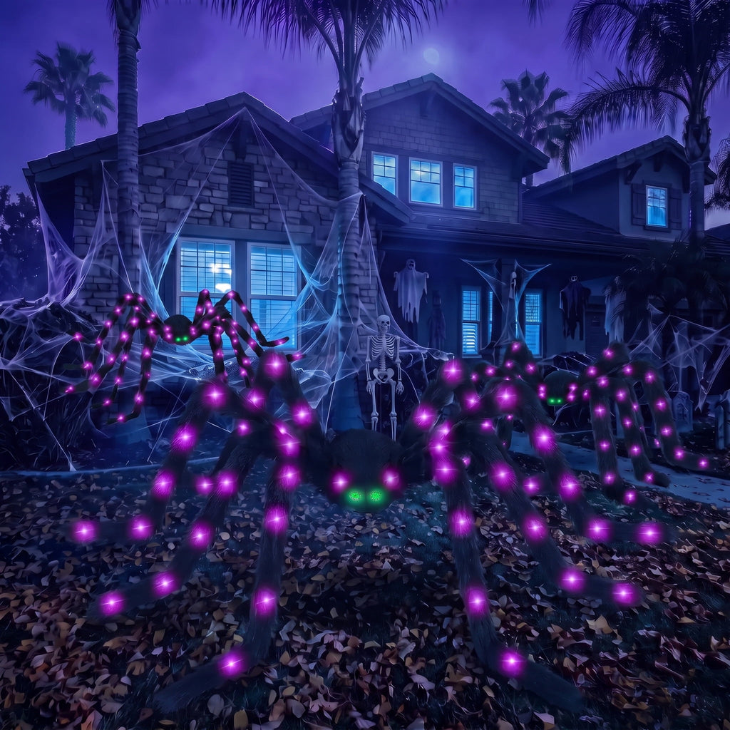 Leyaron Halloween Spider Decorations Set, 5FT and 2 Pack 4FT Lighted Giant Spider Decorations for Halloween Party Indoor Outdoor Yard Home Decor
