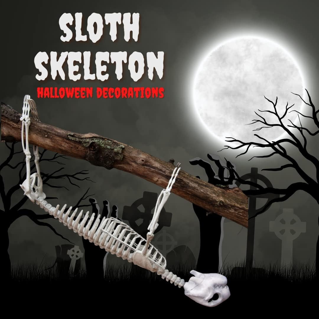 Halloween Sloth Skeleton (Giant 2 Ft Long) with Easy-To-Hang Limb Straps -Weather Resistant Yard, Lawn and Tree, Posable Indoor and Outdoor Party Prop