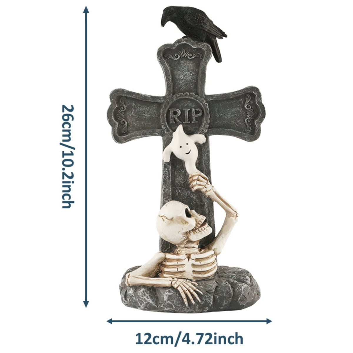 Halloween Decorations Outdoor Gravestones,Halloween Tombstones Cross-Shaped R.I.P Halloween Headstones with Skeleton & Crow,Resin Tombstone Decor for Party,Graveyard,Garden,Lawn Headstones