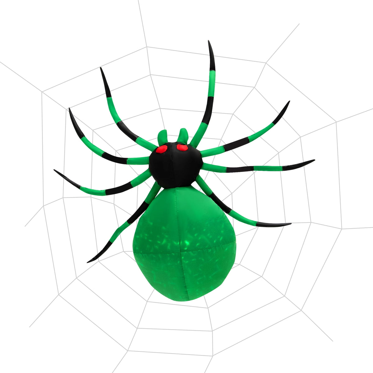 Patiojoy Halloween Inflatable Spider with Cobweb Creepy Blow-up Spider with LED Rotating LED Light Green Black Legs Waterproof Halloween Decoration