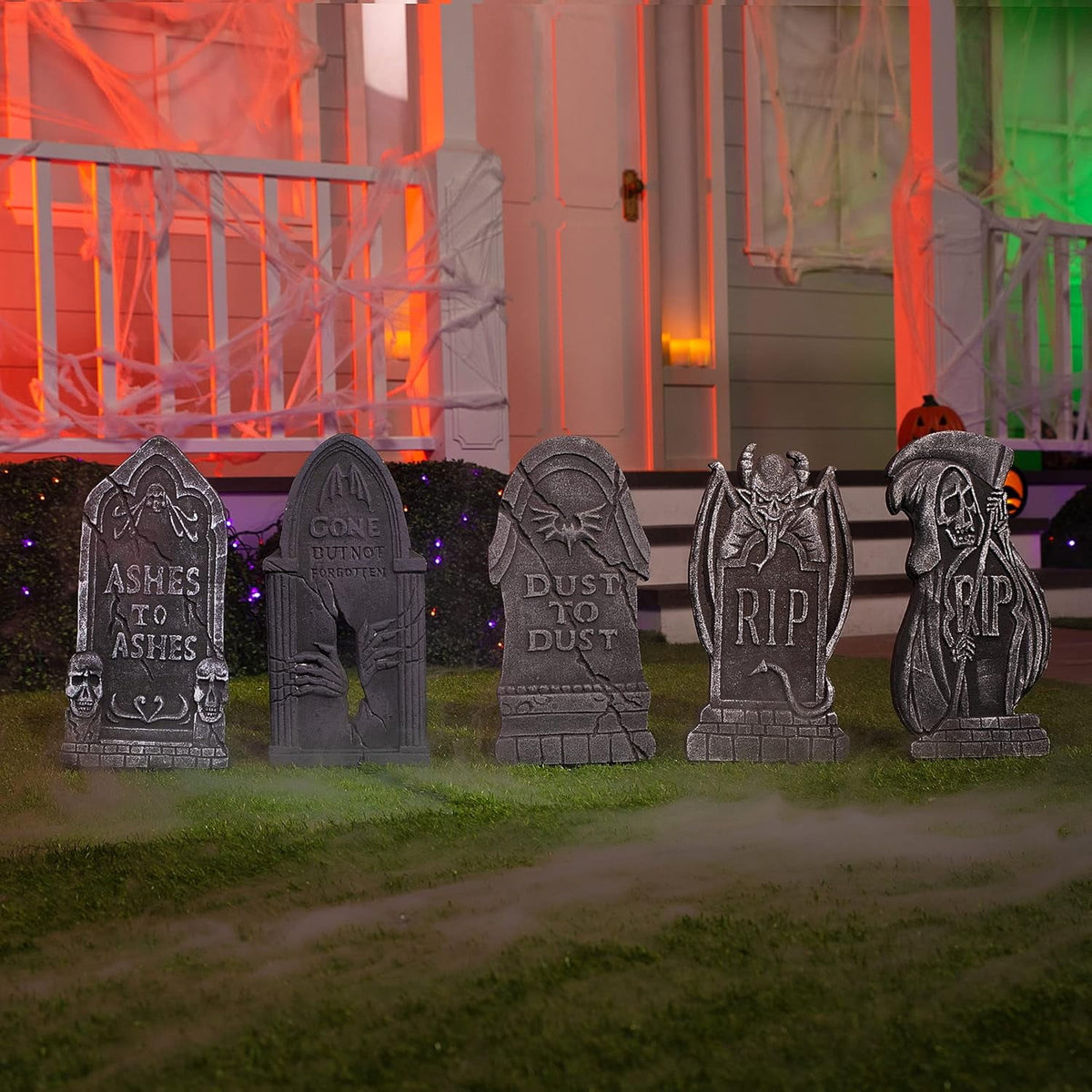 Joyfy 5 Pack Halloween Tombstone Outdoor Decorations,17 Inch Foam RIP Cemetery Headstone Decoration and 12 Halloween Yard Lawn Decoration Metal Stakes