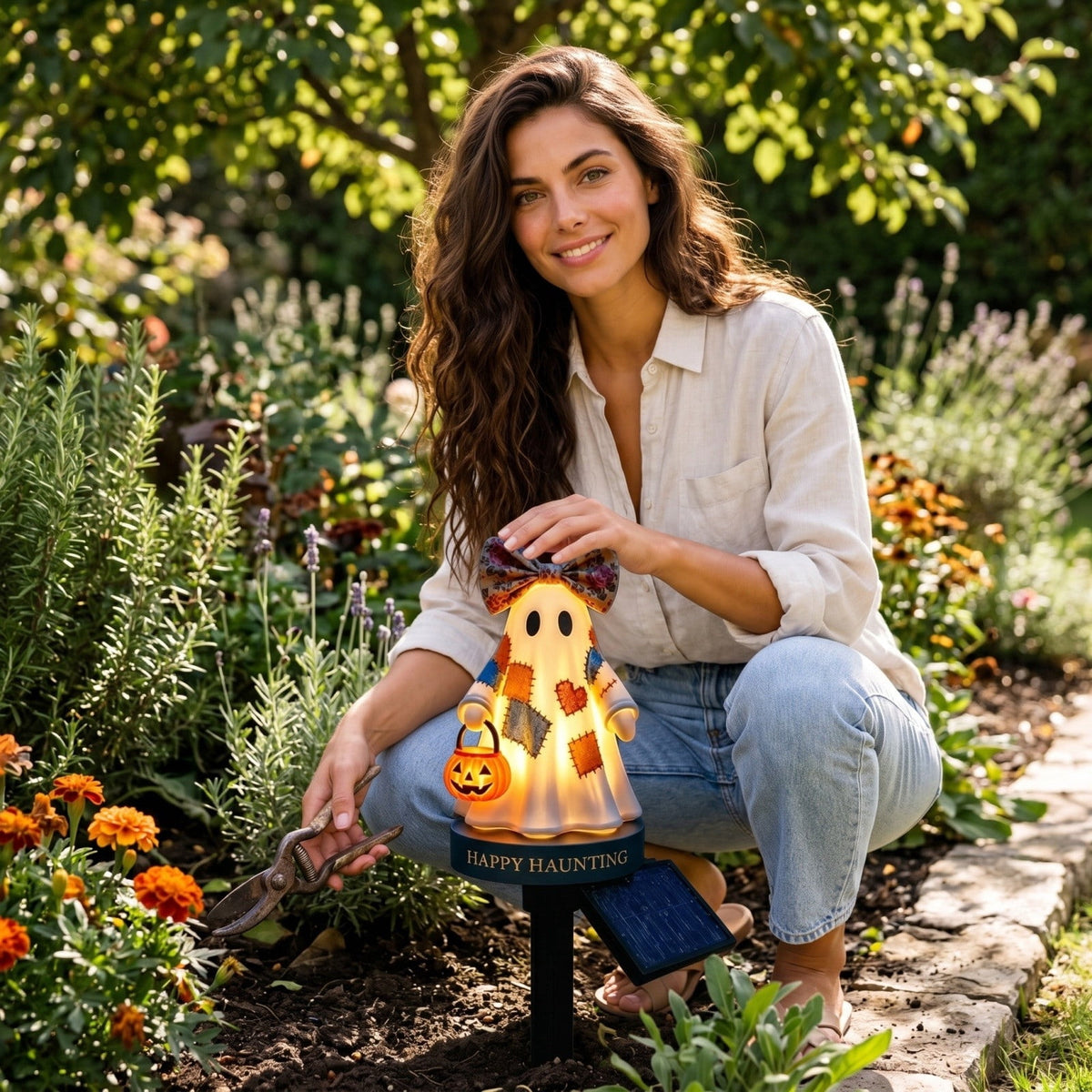Clearance Halloween Solar Black Cat & Pumpkin Moon Garden Stake Light, Outdoor Waterproof LED Yard Decoration with Crescent Moon, Hanging Jack-o'-Lantern Lantern for Garden, Patio, Walkway, Porch