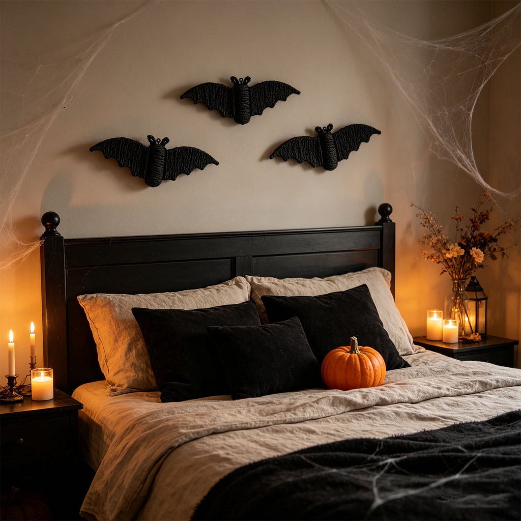 Black Rattan Wall Decoration, Halloween Wicker Bat Art, Indoor and Outdoor Festive Decor, Durable Plastic Material
