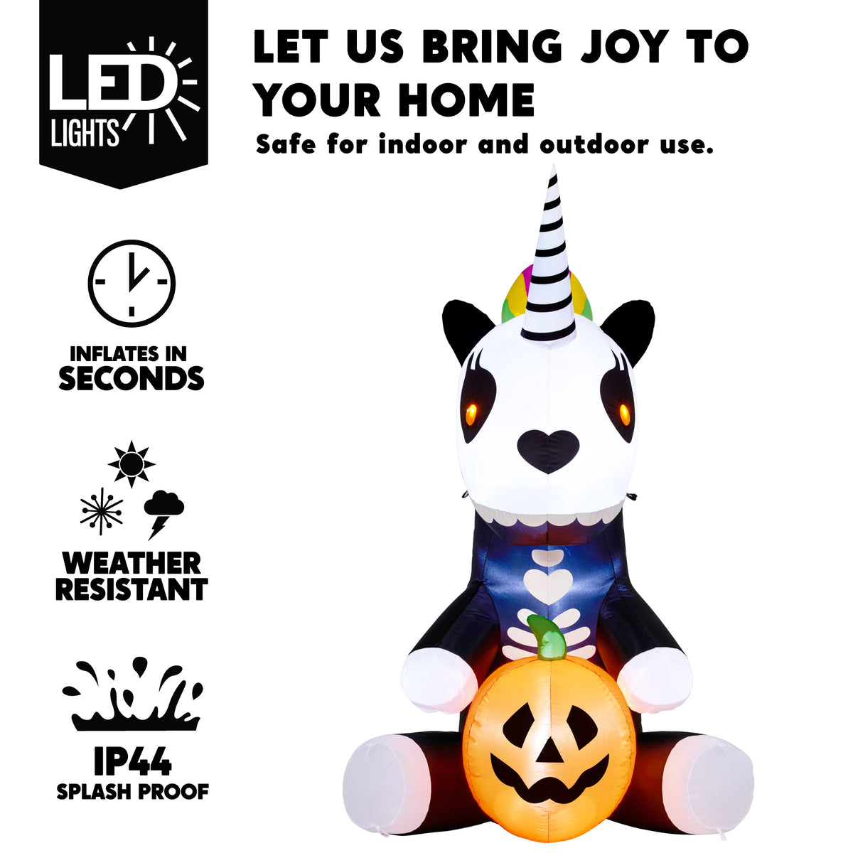 Joyfy 5 ft Halloween Inflatable Sitting Skeleton Unicorn with Build-in LEDs,Halloween Blow up Yard Decorations Outdoor Decorations