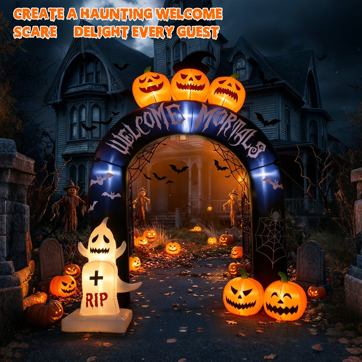 MAGOTAN 5 FT Halloween Inflatables Cape Pumpkin Outdoor Decorations Cape Pumpkin Halloween Inflatable Blow Up Halloween Cape Pumpkin Decoration Build-in LED Lights