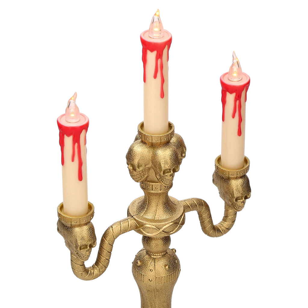 Light-Up Skull Candelabra Decoration, Gold, 13.8", Halloween by Way To Celebrate