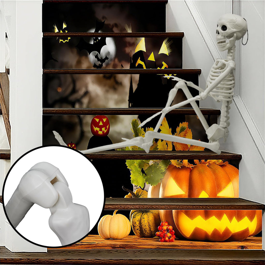 TETOU 2Pcs Halloween Human Cat Skeletons,35.4 Inch Realistic Full Body Movable Posable Skeleton for Halloween Garden Yard Porch Party Haunted Graveyard Indoor Outdoor Decororation